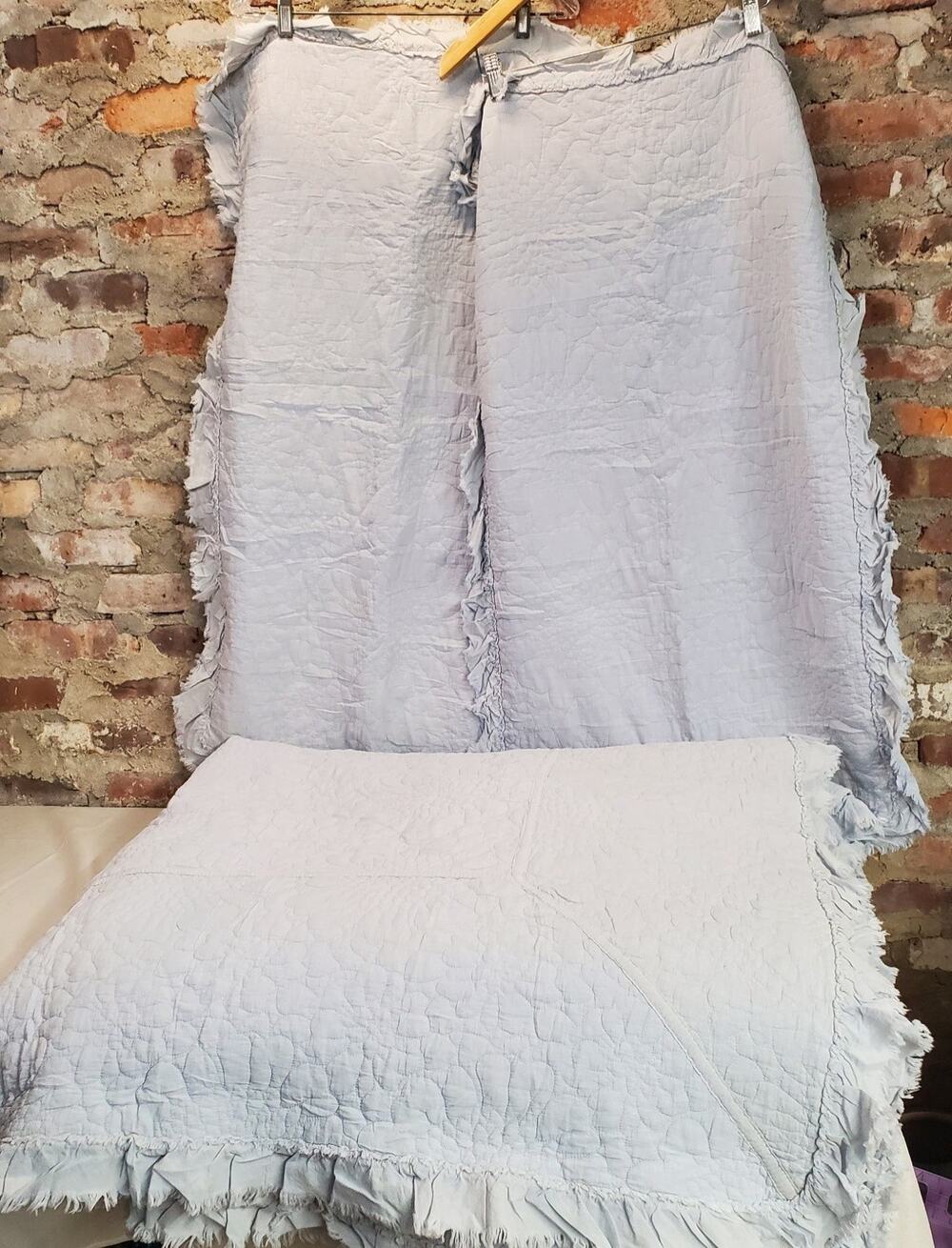 Light Blue Quilted King Comforter Set Pillow Shams Farmhouse Cottage Style